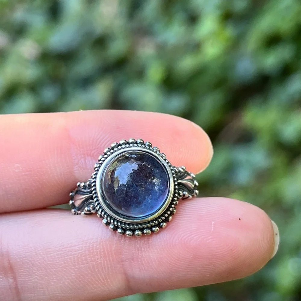 Sterling silver 925‎ stamped adjustable round aquamarine ring 0130